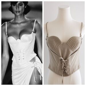 Gianni Versace Couture S/S 1995 Runway Beige Sculpted Corset Top